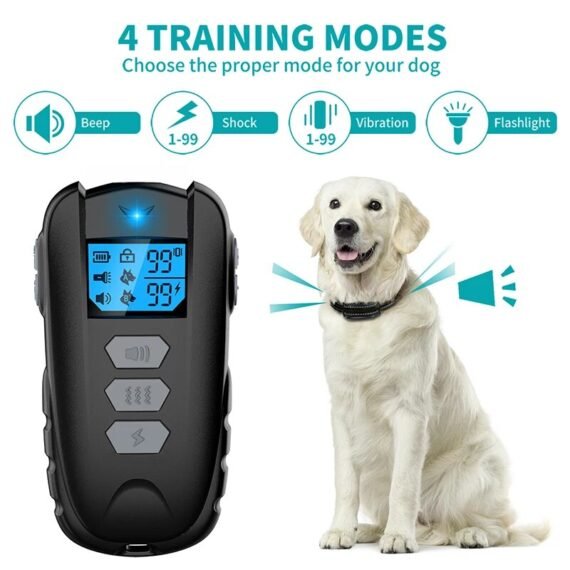 Collier de dressage électrique pour chien, 1000 pieds, télécommande, colliers anti-aboiement pour chiens, Vibration, choc sonore, Rechargeable, étanche