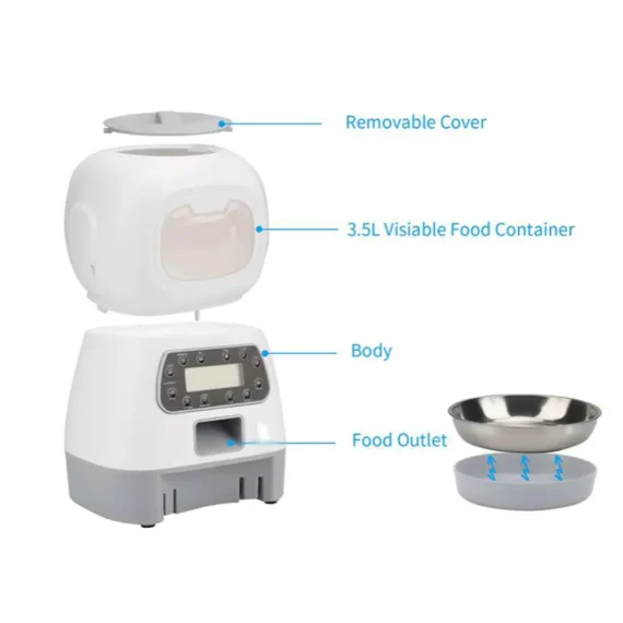 Distributeur automatique de nourriture intelligente pour animaux de compagnie, 3,5 l, pour chats et chiens, minuterie, bol en acier inoxydable, alimentation automatique pour chiens et chats, fournitures pour animaux de compagnie