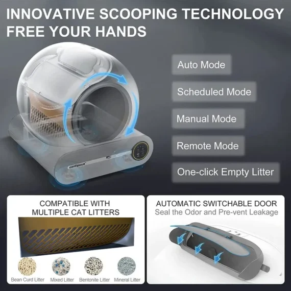 bac à litière intelligent tonepie, bac à litière autonettoyant et désodorisant, bac à litière automatique pour chat, bac à litière de grande capacité, bac à litière entièrement fermé, bac à litière pour animaux de comp