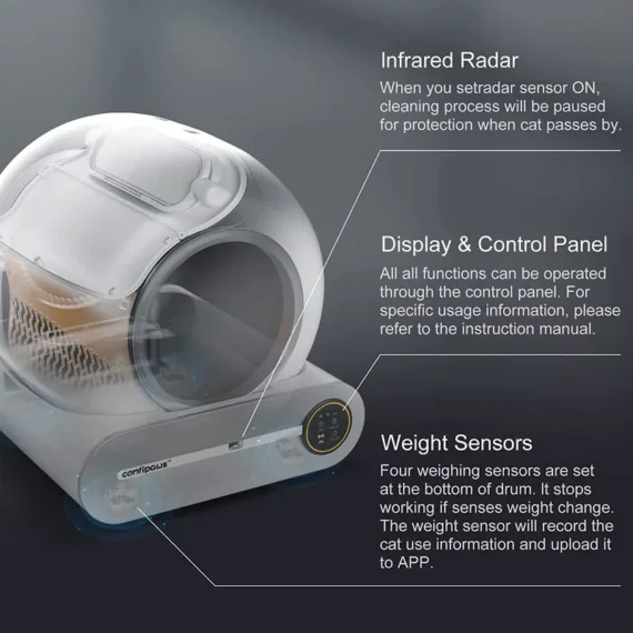 bac à litière intelligent tonepie, bac à litière autonettoyant et désodorisant, bac à litière automatique pour chat, bac à litière de grande capacité, bac à litière entièrement fermé, bac à litière pour animaux de comp